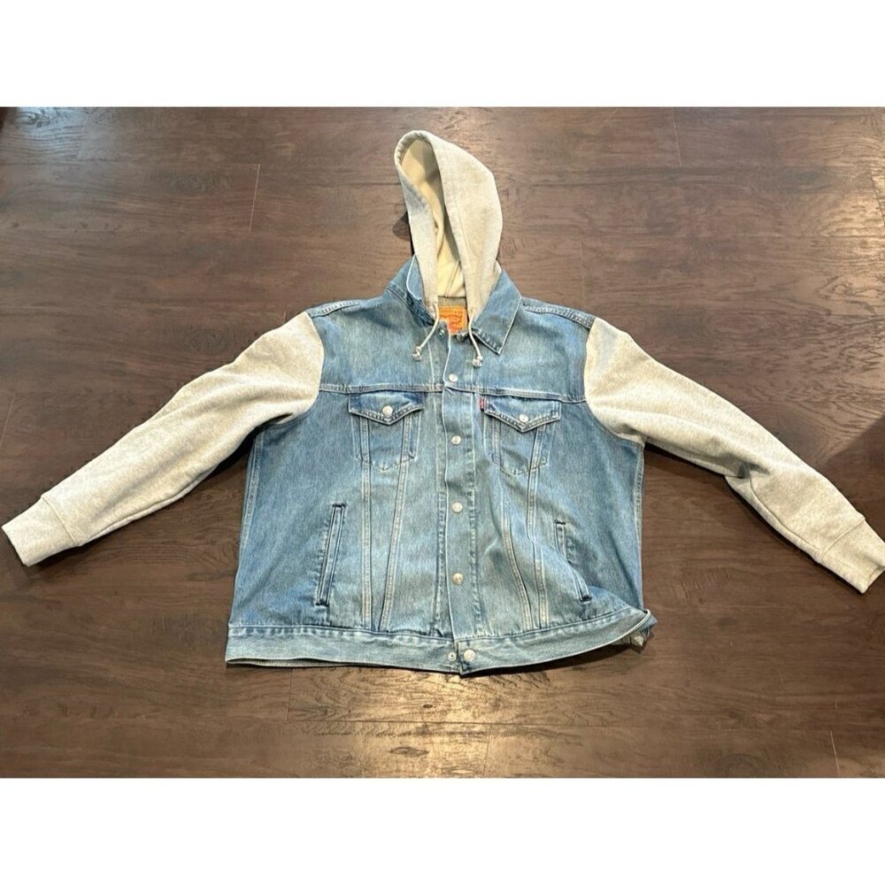 Levis Men's Hybrid Grey Hoodie Sweatshirt Denim Trucker Jacket xl Hooded b12